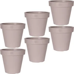 6er-Set Blumentopf rund, braun-grau, Pflanztopf aus 100% recyclebarem Kunststoff, Ø 20 cm