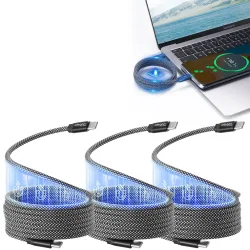 3er-Set Daten- & Ladekabel, Magnetische Aufrollfunktion, USB-C auf-USB-C, 100 W, 1m