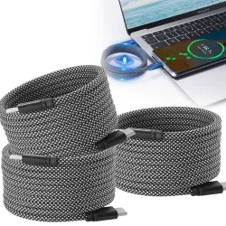 3er-Set Daten- & Ladekabel, Magnetische Aufrollfunktion, USB-C auf-USB-C, 100 W, 2m