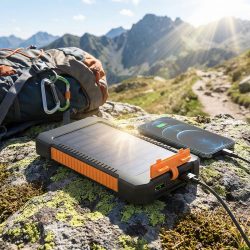 Solar-Powerbank, 8.000 mAh, IP65, 2x USB-A, Typ-C-Input, LED-Leuchte