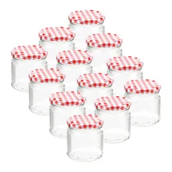 12er-Set Einmachgläser mit Schraubdeckel, Sturzgläser mit Karo-Muster, je 315 ml