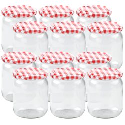 12er-Set Einmachgläser mit Schraubdeckel, Sturzgläser mit Karo-Muster, je 540 ml