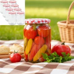 8er-Set Einmachgläser mit Schraubdeckel, Sturzgläser mit Karo-Muster, je 720 ml