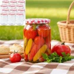 12er-Set Einmachgläser mit Schraubdeckel, Sturzgläser mit Karo-Muster, je 720 ml