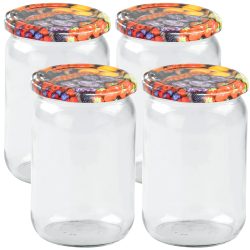 4er-Set Einmachgläser mit Schraubdeckel, Sturzgläser mit Früchte-Muster, je 720 ml