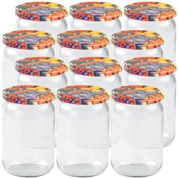12er-Set Einmachgläser mit Schraubdeckel, Sturzgläser mit Früchte-Muster, je 720 ml