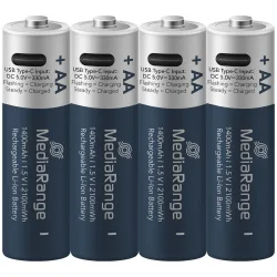 4er-Set Li-Ion-Akkus AA mit USB-C, 1,5 V, 1400 mAh