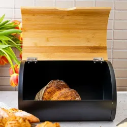 Brotkasten matt-schwarz mit Deckel aus Bambus