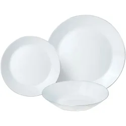 18-teiliges Geschirr-Set aus Glas, weiss mit Silberrand