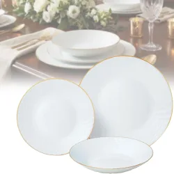 18-teiliges Geschirr-Set aus Glas, weiss mit Goldrand