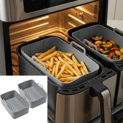 2er-Set Silikonform für Dual-Heissluftfritteuse, grau, 20 x 12,7 x 7 cm
