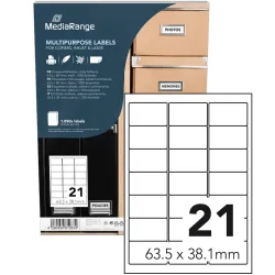 Universal-Klebe-Etiketten, stark haftend, 63.5 x 38.1 mm , 50 Blatt / 1050 Etiketten weiss