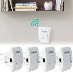4er-Set Mini-WLAN-Repeater mit WPS-Funktion, 300 Mbit/s, LAN-Anschluss & 2,4 GHz