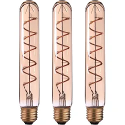 3er-Set LED-Filament-Lampe Röhre, T30, E27, 4 W, Amber, 240 lm, dimmbar, 3 x 18,5 cm