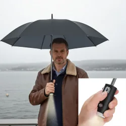 Faltbarer Regenschirm mit LED-Taschenlampe, schwarz
