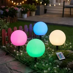 4er-Set LED-Leuchtkugel mit Fernbedienung, solarbetrieben, RGBW, 60 Lu, IP67, Ø 20 cm