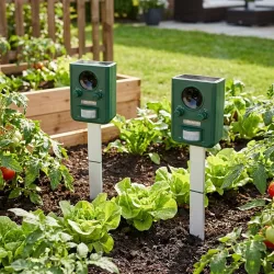 2er-Set Universal Solar Tiervertreiber mit Ultraschall und Blitzlicht, Reichweite 9m