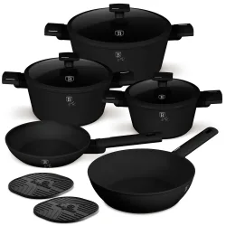Design Kochset inkl. Untersetzer, 10-teilig, mattschwarz