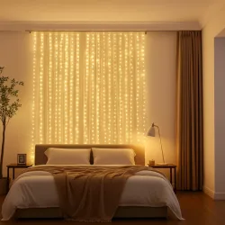 2er-Set LED-Lichtervorhang mit Fernbedienung, warmweiss, 200 LEDs, USB, 3x3m
