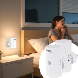 2er-Set Steckdosen Nachtlicht, dimmbar 0-100 lm, PIR Sensor, weiss