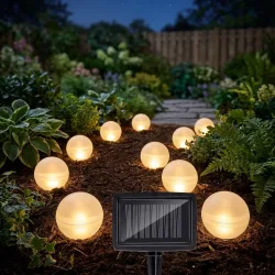 2er-Set 5 Solar Kugellampen mit Erdspiess, Warmweiss- und RGB-Beleuchtung