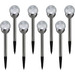 8er-Set Solar-Gartenlampe mit Crackle-Effekt-Kugel & Erdspiess, weiss & bunt