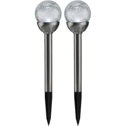 2er-Set Solar-Gartenlampe mit Crackle-Effekt-Kugel & Erdspiess, weiss & bunt