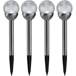 4er-Set Solar-Gartenlampe mit Crackle-Effekt-Kugel & Erdspiess, weiss & bunt