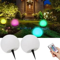 2er-Set LED-Leuchtkugel mit Fernbedienung, solarbetrieben, RGBW, 60 Lu, IP67, Ø 30 cm