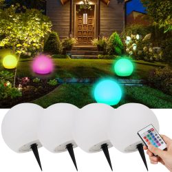 4er-Set LED-Leuchtkugel mit Fernbedienung, solarbetrieben, RGBW, 60 Lu, IP67, Ø 30 cm