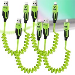 4er-Set 4in1 Spiral Ladekabel, USB-C & Lightning, grün, 65 W