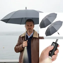 2er-Set Faltbarer Regenschirm mit LED-Taschenlampe, anthrazit