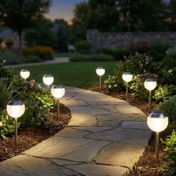 8er-Set LED-Kugelleuchte mit Erdspiess, Edelstahl