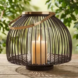Metall-Windlicht mit Glaseinsatz, 28 x 23 cm, braun-gold