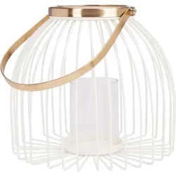 Metall-Windlicht mit Glaseinsatz, 22 x 19,5 cm, weiss-gold