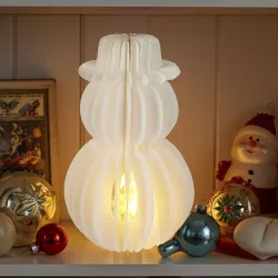 Schneemann LED Dekoration Wabenpapier mit 6h Timer, 30 x 50 cm, weiss