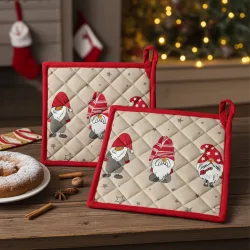 2er-Set Topflappen mit Weihnachts-Zwerg aus Baumwolle, 20 x 20 cm
