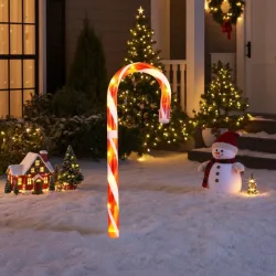 Weihnachtliche LED-Zuckerstange, warmweiss, batteriebetrieben, 5 Funktionen, 13x1,8x75 cm