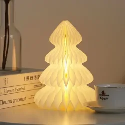 Baum LED Dekoration Wabenpapier mit 6h Timer, 24,5 x 28 cm, weiss