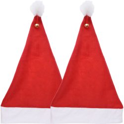 2er-Set Festliche Weihnachtsmann Mütze mit Pompon und Glocke, 40 x 30 cm
