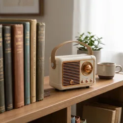 Kompakter Mini-Bluetooth Lautsprecher im 50er Kofferadio-Retro-Stil