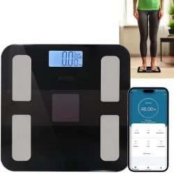Smarte Solar-Akku-Körperfettwaage aus Glas, mit App, LCD, bis 180 kg