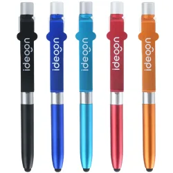 4in1-Kugelschreiber mit LED-Leuchte, Touchpen und Handy-Halter, 5er-Set