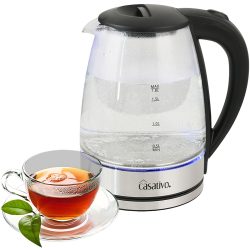 Wasserkocher aus Glas und Edelstahl, blaue LED-Beleuchtung, 1,8 l