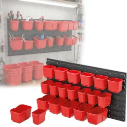 Werkzeugwand mit Werkzeugbehältern, schwarz/rot