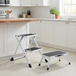 Küchenleiter 2 Stufen & Tritthocker Set - Klappbar, 150 kg belastbar