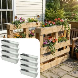 8er-Set Pflanzkasten für Europaletten, Blumenkübel aus verzinktem Metall, 38,5x13,5x8,5cm
