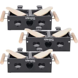 3er-Set Teelicht-Raclette für 2 Personen, mit Schabern und Teelichtern