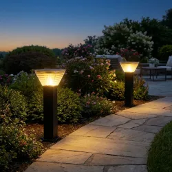 2er-Set Solar Rasenlampe aus Aluminium, 20 x 14 x 60 cm, schwarz