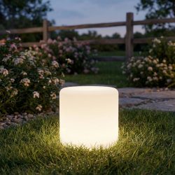 Zylindrische Tischlampe, solar & USB aufladbar, 27 x 26,5 cm